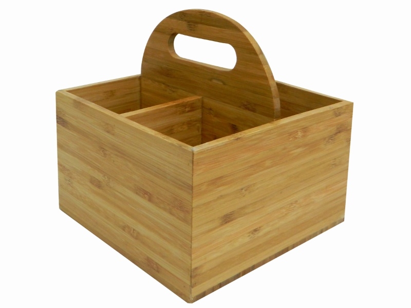 Artisanal Refined Bamboo Utensil Caddy with Handle - Eco-friendly Kitchen Organizer